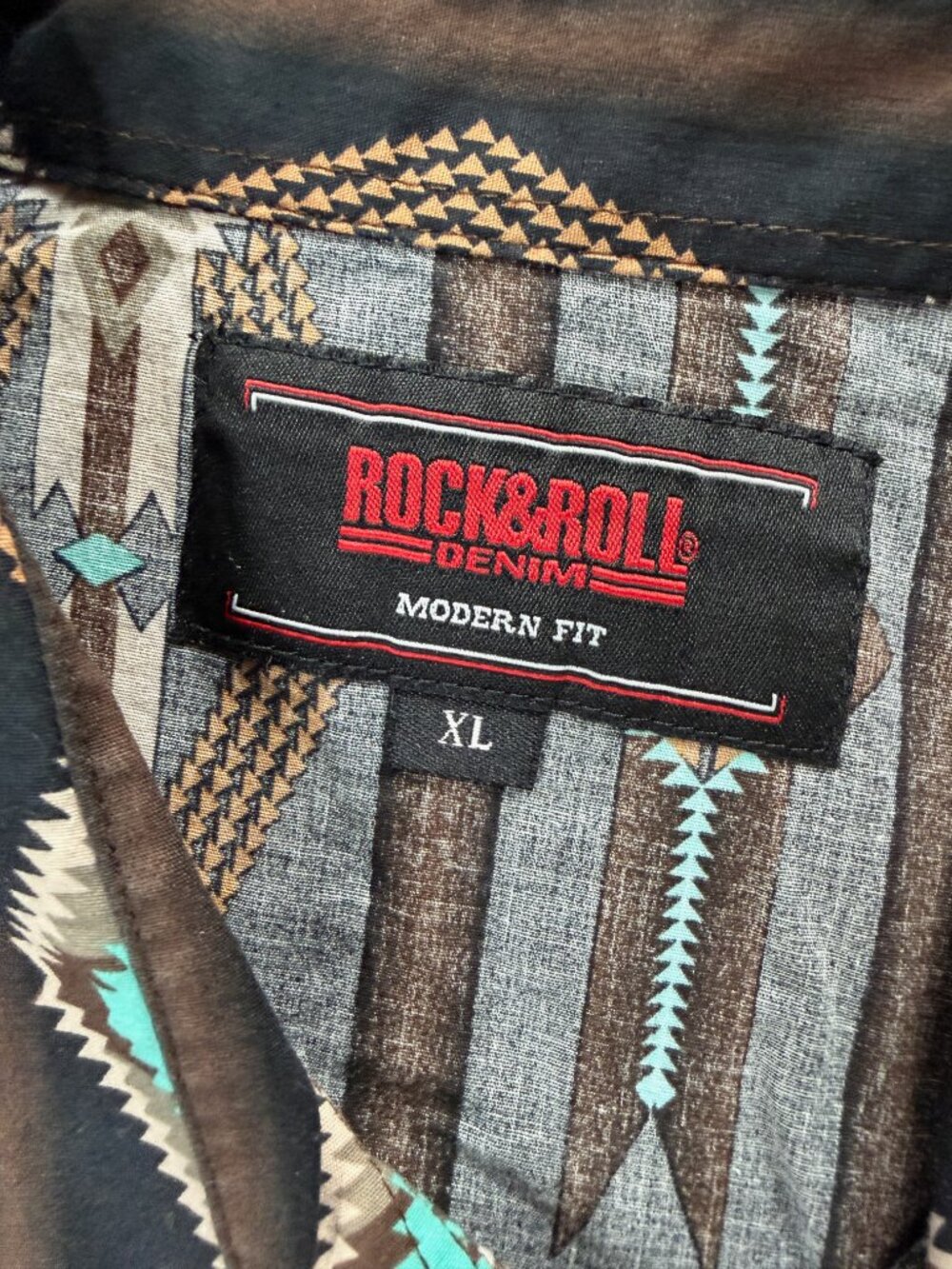 Rock & Roll Denim Aztec Western Pearl Snap Shirt XL Modern Fit Southwest Black - Picture 6 of 14